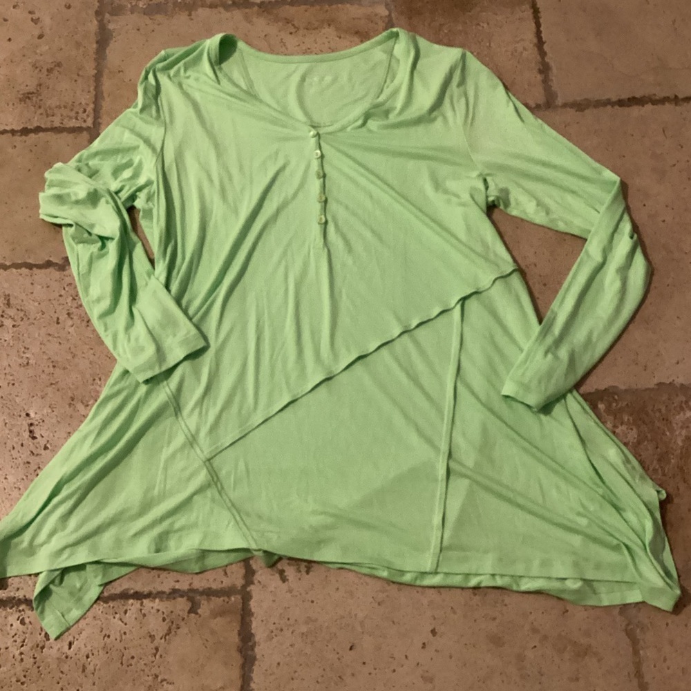Soft Surroundings XL Ravello Henley Tunic Top Green Long Sleeve Stretch Womens